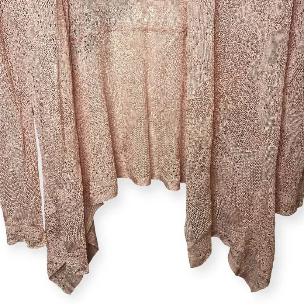 White House Black Market Pink Open Knit Cardigan  Drape Front Lightweight Sz L - Picture 4 of 7